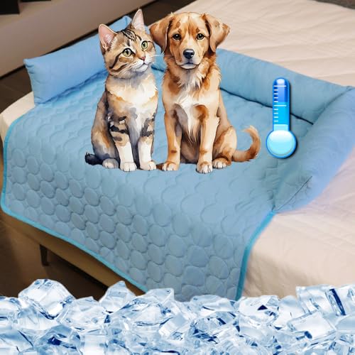 DesignHeim kühldecke Hund sofaschutz Hund kühlbett für Hunde pelzbarn kühlendes sofabett Selbstkühlend Bequemes Wasserdichtes Katzen Hundebett für den Sommer (Blau, 90 * 90) von DesignHeim