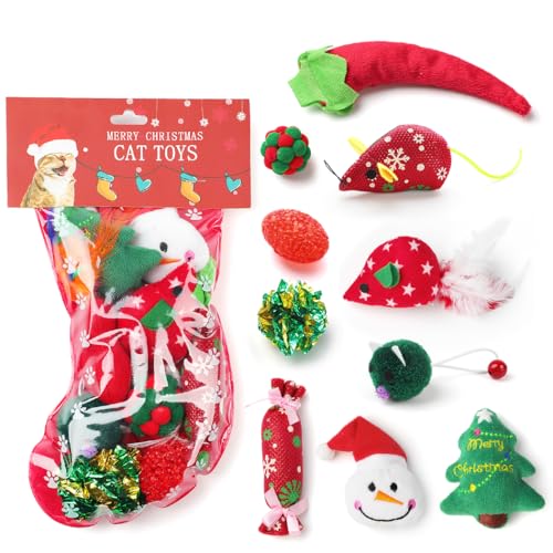 Deskium 10-teiliges Weihnachts-Katzenspielzeug-Set, verschiedene Spielzeuge, einschließlich Mäuse und Bälle, für Haustiertraining Deskium 10-teiliges Weihnachts-Katzenspielzeug-Set, verschiedene Spielzeuge, einschließlich Mäuse und Bälle, für Haustiertraining von Deskium