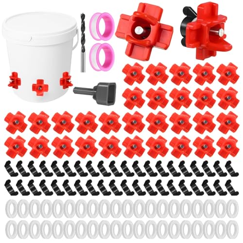 Hühner-Bewässerungsnippel, 40 Stück, horizontale automatische Geflügel-Trinkdüsen, Bohrer, Dichtungsringe, auslaufsicheres Spender-Set, Eimer, PVC-Rohr, Fassgebrauch von Deskium