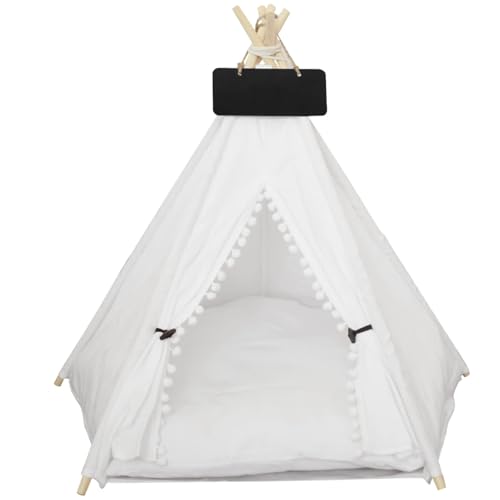 Indoor Pet Tipi Zelt für kleine Katzen oder Hunde, tragbares Segeltuchbett mit Kreidetafel, Kissen inklusive, Reise-Haustierhaus für Kaninchen, Welpen Indoor Pet Tipi Zelt für kleine Katzen oder Hunde, tragbares Segeltuchbett mit Kreidetafel, Kissen inklusive, Reise-Haustierhaus für Kaninchen, Welpen von Deskium
