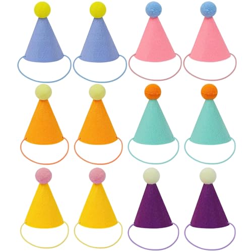 Partyhüte für Haustiere, kegelförmiges Design, Stofftiere, Geburtstagsdekorationen, Katzen, Hunde, Kaninchen, mit elastischen Bändern, Pompons, 12 Stück Partyhüte für Haustiere, kegelförmiges Design, Stofftiere, Geburtstagsdekorationen, Katzen, Hunde, Kaninchen, mit elastischen Bändern, Pompons, 12 Stück von Deskium