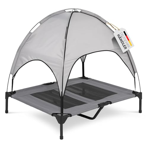 Deuline Hundeliege mit Dach erhöhtes Hundebett Garten Outdoor Haustierliege L-91x76x18/90cm GRAU 520082 von Deuline