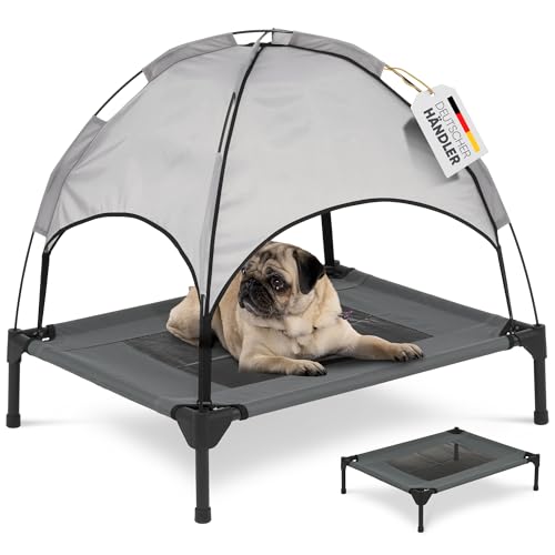 Deuline Hundeliege mit Dach erhöhtes Hundebett Garten Outdoor Haustierliege M-76x61x18/71cm GRAU 520080 von Deuline