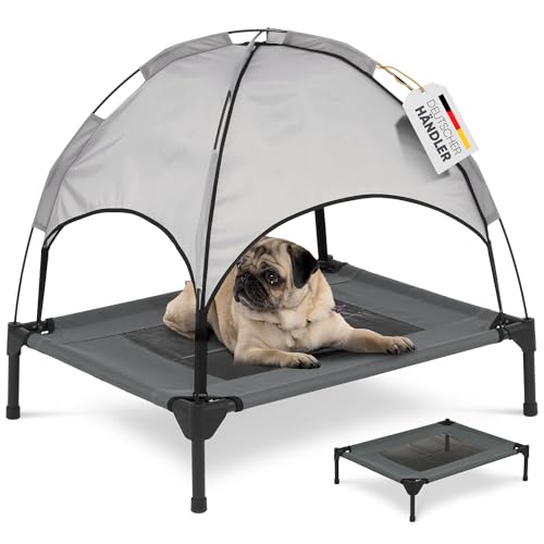 DEULINE Hundeliege mit Dach erhöhtes Hundebett Garten Outdoor Haustierliege M-76x61x18/71cm GRAU 520080 von Deuline