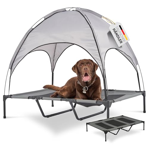 DEULINE Hundeliege mit Dach erhöhtes Hundebett Garten Outdoor Haustierliege XL-122x91x23/114cm GRAU 520084 von Deuline