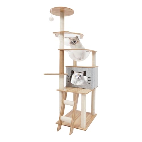 Kratzbaum, Kratzbaum für Katzen mit Katzenhaus und mehrstufigen Plattformen, Höhe 135 cm, Kratzsäulen für Familien, Tierhandlungen, Katzencafés Kratzbaum, Kratzbaum für Katzen mit Katzenhaus und mehrstufigen Plattformen, Höhe 135 cm, Kratzsäulen für Familien, Tierhandlungen, Katzencafés von Deurqund