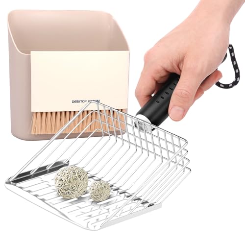 Deuson Katzenstreuschaufel Set,Katzenstreu Schaufel aus Edelstahl mit Kleinem Besen und Kehrschaufel,Schaufel Katzenklo,Katzenklo Schaufel für Alle Katzenstreu(schwarz,Barren) von Deuson