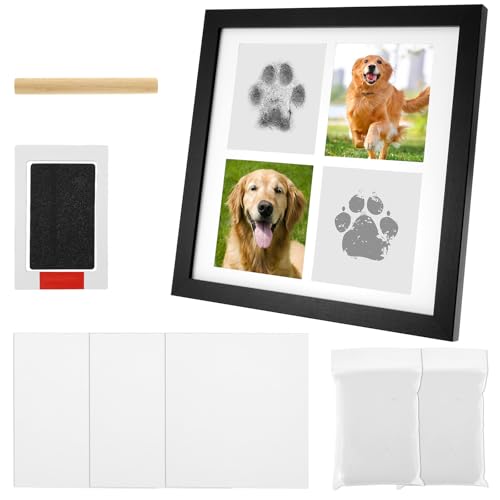 Deuson Pfotenabdruck Set,Baby Fussabdruck Set aus Holz,Haustier Gedenk Fotoalbum mit Haken für Wand und Schreibtisch,Pfotenabdruck Holz für Baby Shower Familie Geschenk 0-6 Monate(schwarz) von Deuson