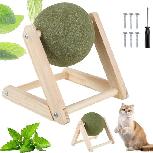 Katzenminze-Spielzeug, Katzenminze-Bälle für Katzen, sicheres Katzenminze-Bodenball-Spielzeug mit Holzbasis, interaktiv, Minz-Roller zum Lecken der Katze, Zahnreinigung, essbares Spielzeug, Katzenminze-Spielzeug, Katzenminze-Bälle für Katzen, sicheres Katzenminze-Bodenball-Spielzeug mit Holzbasis, interaktiv, Minz-Roller zum Lecken der Katze, Zahnreinigung, essbares Spielzeug, von Deuson