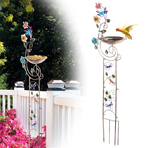 Vogeltränke Stehend,153cm,Metall Vogelbad Garten Stehend mit Spalier,Abnehmbare Vogelbecken,Vogeltränke Winterfest Frostsicher,Wassertränke für Wildvögel,Metal Bird Bath(Farbe,Libelle) von Deuson