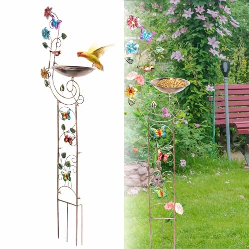 Vogeltränke Stehend,153cm,Metall Vogelbad Garten Stehend mit Spalier,Abnehmbare Vogelbecken,Vogeltränke Winterfest Frostsicher,Wassertränke für Wildvögel,Metal Bird Bath(Farbe,Schmetterling) von Deuson