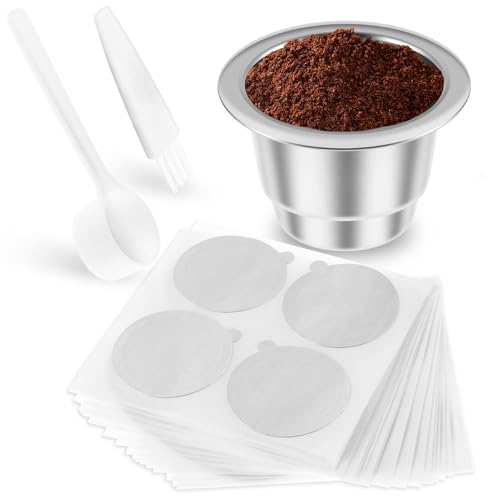 Wiederverwendbares Kaffeekapsel-Set mit Aluminiumfoliendeckel, Löffel und Bürste, 304 Edelstahl, nachfüllbar, kompatibel mit Kaffeemaschinen der Nespres-Serie, 2/1 Stück Wiederverwendbares Kaffeekapsel-Set mit Aluminiumfoliendeckel, Löffel und Bürste, 304 Edelstahl, nachfüllbar, kompatibel mit Kaffeemaschinen der Nespres-Serie, 2/1 Stück von Deuson