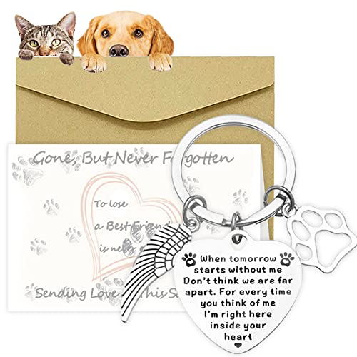 Devenirriche Pet Memorial Gifts Loss of Pet Remembrance Keychain Memorial Dog Keyring Sympathy Gifts with Condolence Card Envelope for Pet Dog Cat Lover Memorial Keyring Angel with Paws von Devenirriche
