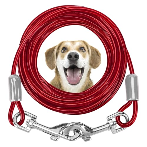 Hunde-Auslaufkabel, 3 m, verzinktes Stahldrahtseil, robuste Hundeleine, Haustier-Auslegekabel mit 360°-Drehgelenk, kaufestes Hunde-Laufkabel für kleine und mittelgroße Haustiere (rot) von Devenirriche