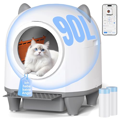Devoko Katzenklo Selbstreinigend,Niedliche Katzenohren,Automatische Katzentoilette XXL,Fernsteuerung,groß Raum,Sicherheit, Anti-Geruch,90L cat Litter Box,Elektrisches katzenklo für Mehrere Katzen von Devoko