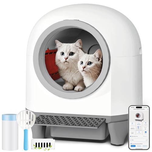 Devoko Selbstreinigende Katzentoilette, 90 l, App-gesteuert, automatische Katzentoilette mit 9 Sicherheitssensoren, extra groß, geschlossene Katzentoilette für mehrere Katzen, leise und Devoko Selbstreinigende Katzentoilette, 90 l, App-gesteuert, automatische Katzentoilette mit 9 Sicherheitssensoren, extra groß, geschlossene Katzentoilette für mehrere Katzen, leise und von Devoko