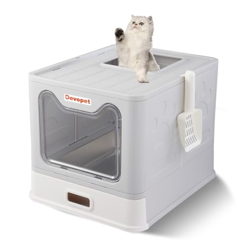 Devopet Katzentoilette aus Edelstahl, geschlossene Katzentoilette mit Deckel, Öffnung oben, faltbar, Metall, Katzentoilette, große Katzentoilette mit Deckel, antihaftbeschichtet, einfache Reinigung Devopet Katzentoilette aus Edelstahl, geschlossene Katzentoilette mit Deckel, Öffnung oben, faltbar, Metall, Katzentoilette, große Katzentoilette mit Deckel, antihaftbeschichtet, einfache Reinigung von Devopet