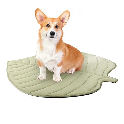 Dewppxi Kühlmatte für Hunde in Blattform, Kühlmatte Sommer Kühldecke Hundekühlmatte Selbstkühlend Kühlendes Hundebett Groß Kühlend Hunde, DREI Größen (Grün,M) von Dewppxi