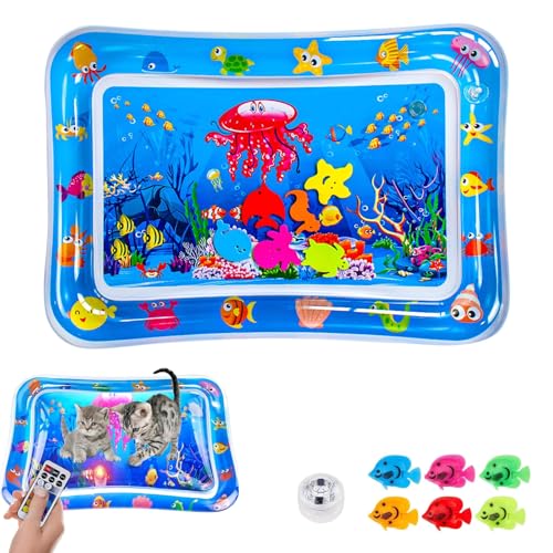 Dewppxi Mehrfarbig Beleuchtete Wassermatte für Katzen, Glow Pad Katzen Wasserspielmatte, Auslaufsichere Interaktive Sensorische Spielmatte für Katze, Hunde (1set) von Dewppxi