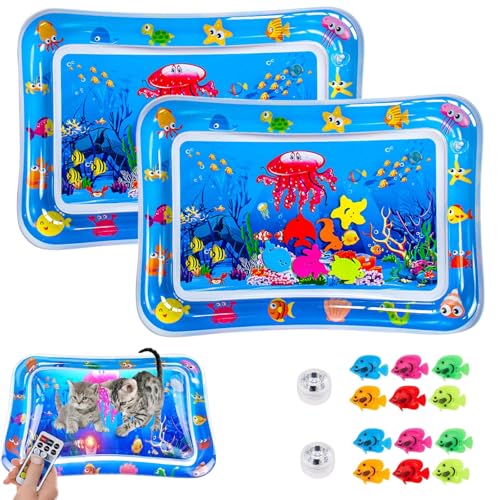 Dewppxi Mehrfarbig Beleuchtete Wassermatte für Katzen, Glow Pad Katzen Wasserspielmatte, Auslaufsichere Interaktive Sensorische Spielmatte für Katze, Hunde (2set) von Dewppxi