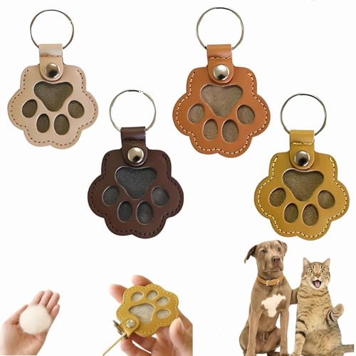 Dewppxi Schlüsselanhänger mit Hundehaare, Hundehaar-Sammler Schlüsselanhänger, Hundepfote-Schlüsselanhänger mit Druckknopf, Tierhaar Anhänger Geschenk für Tierliebhaber (V-4pcs) von Dewppxi