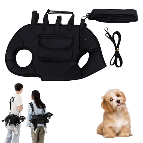Ganzkörper Tragetasche für kleine Hunde, Freihändige Schultertragetasche für Yorkies, Verstellbare Atmungsaktive Westengurte mit Kleiner Leckerli-Tasche (Schwarz,L) von Dewppxi