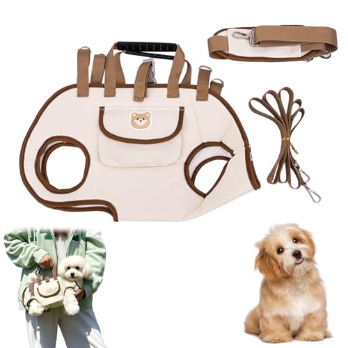 Ganzkörper Tragetasche für kleine Hunde, Freihändige Schultertragetasche für Yorkies, Verstellbare Atmungsaktive Westengurte mit Kleiner Leckerli-Tasche (Weiß,L) von Dewppxi