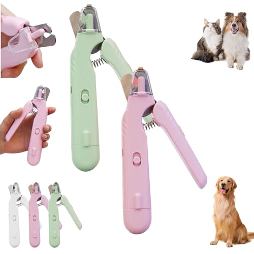 Haustier Nagelknipser mit LED-Licht, 2 in 1 Hunde Nagelschere und Krallenschleifer, Hunde Krallenschneider mit Schutz, Spritzschutz, für kleine, mittelgroße und große Hunde und Katzen (Rosa+Grün) von Dewppxi