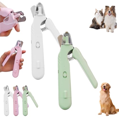 Haustier Nagelknipser mit LED-Licht, 2 in 1 Hunde Nagelschere und Krallenschleifer, Hunde Krallenschneider mit Schutz, Spritzschutz, für kleine, mittelgroße und große Hunde und Katzen (Grün+Weiß) von Dewppxi