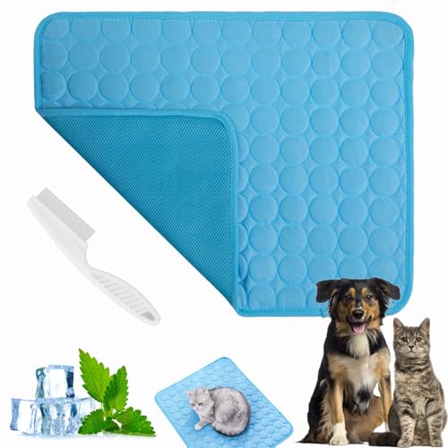 Pfotenfrost Matte Für Katzen Und Hunde, Kühlmatte Katze Selbstkühlende Kühldecke, Waschbar Atmungsaktiv Kühlende Decke Hund, Kühlkissen Sommer Heißes Wetter (Blau,S) von Dewppxi