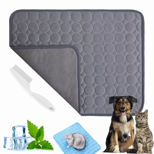 Pfotenfrost Matte Für Katzen Und Hunde, Kühlmatte Katze Selbstkühlende Kühldecke, Waschbar Atmungsaktiv Kühlende Decke Hund, Kühlkissen Sommer Heißes Wetter (Grau,S) von Dewppxi