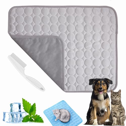 Pfotenfrost Matte Für Katzen Und Hunde, Kühlmatte Katze Selbstkühlende Kühldecke, Waschbar Atmungsaktiv Kühlende Decke Hund, Kühlkissen Sommer Heißes Wetter (HellGrau,XL) von Dewppxi