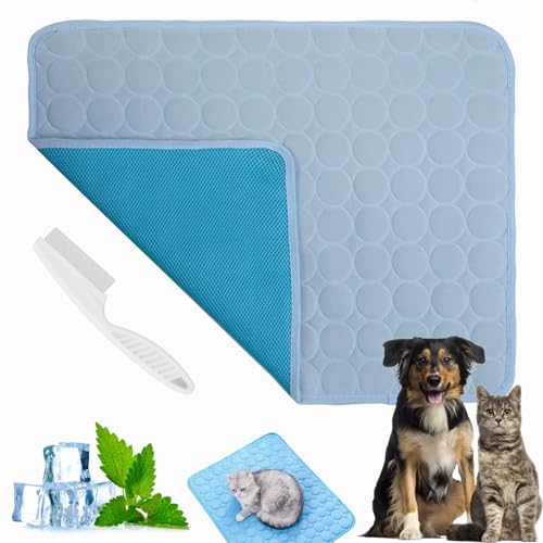 Pfotenfrost Matte Für Katzen Und Hunde, Kühlmatte Katze Selbstkühlende Kühldecke, Waschbar Atmungsaktiv Kühlende Decke Hund, Kühlkissen Sommer Heißes Wetter (Hellblau,S) von Dewppxi