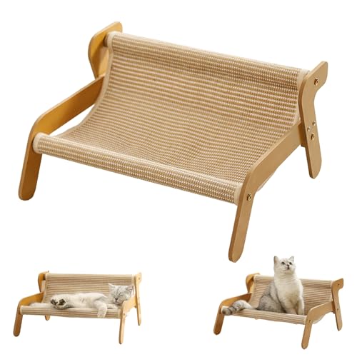 The Claw Lounge, Schaukelstuhl für Katzen, 2-in-1-Kratzmatte und Katzenstuhl, Multifunktionaler Sisal-Katzenstuhl, Kratzbrett und Bett für Hauskatzen (Leinen) von Dewppxi