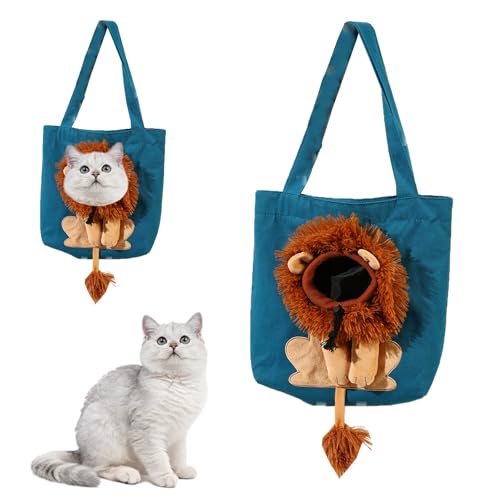 Tragetasche in Löwenform für Katzen, Cartoon-Löwe Haustier-Tragetasche, Atmungsaktive Tragbare Haustiertasche für kleine Katzen und Hunde (Blau,L) von Dewppxi