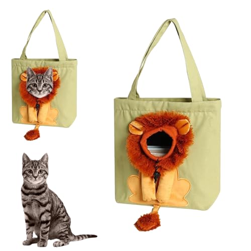 Tragetasche in Löwenform für Katzen, Cartoon-Löwe Haustier-Tragetasche, Atmungsaktive Tragbare Haustiertasche für kleine Katzen und Hunde (Grün,L) von Dewppxi