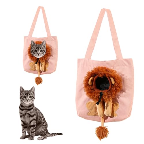 Tragetasche in Löwenform für Katzen, Cartoon-Löwe Haustier-Tragetasche, Atmungsaktive Tragbare Haustiertasche für kleine Katzen und Hunde (Pink,L) von Dewppxi