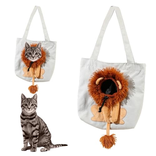 Tragetasche in Löwenform für Katzen, Cartoon-Löwe Haustier-Tragetasche, Atmungsaktive Tragbare Haustiertasche für kleine Katzen und Hunde (Weiß,S) von Dewppxi
