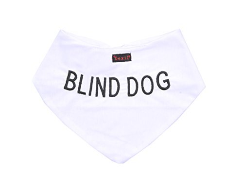 Personalisierbares Hunde-Bandana "Blind Dog", Weiß, modisches Halstuch, verhindert Unfälle durch Vorwarnen anderer vor Ihrem Hund von Dexil