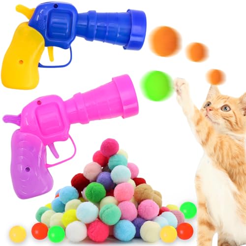 Dexspoeny 2 interaktives Katzenspielzeug Ballwerfer, 100 Katzen leise Plüschbälle und 3 Kunststoffbälle, interaktives Katzenspielzeug-Set, Kätzchenspielzeug für Indoor-Katzen, selbstgespieltes von Dexspoeny
