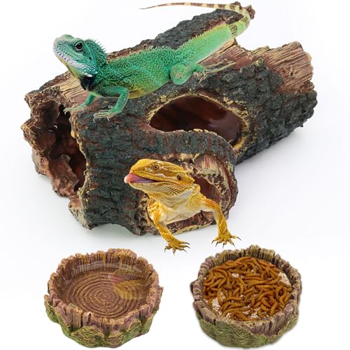 Dexspoeny 3-teiliges großes Reptilienversteck-Höhlen-Set mit Futter- und Wasserschalen für Reptilien, natürliches Harz, hohles Baumstamm-Verstecken, Reptilien-Tank-Zubehör, Aquarium-Dekoration für Dexspoeny 3-teiliges großes Reptilienversteck-Höhlen-Set mit Futter- und Wasserschalen für Reptilien, natürliches Harz, hohles Baumstamm-Verstecken, Reptilien-Tank-Zubehör, Aquarium-Dekoration für von Dexspoeny