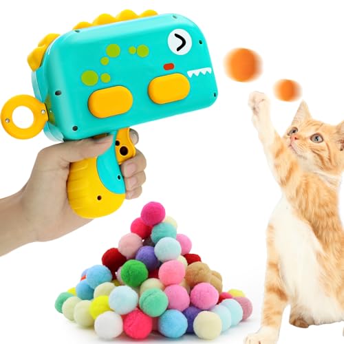 Dexspoeny Katzenspielzeug, Katzenspielzeug, Ballwerfer, 100 Stück Katzen Pom Pom Bälle, 3 cm, pelzige Halloween-Katzenspielbälle, lustiges interaktives Katzenspielzeug für Indoor-Katzen gespielt von Dexspoeny