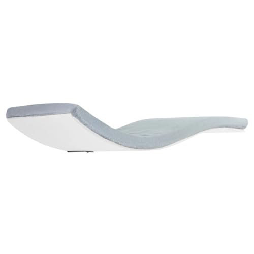 Dezain® Pet - Katzenliege Chill Deluxe von Cosy and Dozy - Katzenbrett aus Holz (Weiß) – mit Auflage in Grau (Fluffy Grey) – Set aus Katzenbett & Katzenspielzeug – 90 x 41 x 4 cm von Dezain