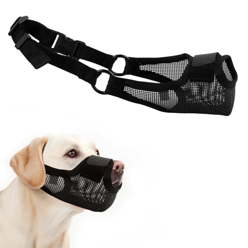 Maulkorb für kleine, mittelgroße und große Hunde, luftdurchlässig, atmungsaktiv und trinkbar, Haustier-Mundschutz gegen Beißen, Kauen, Schnitzen (Schwarz, XL) von Dezzer