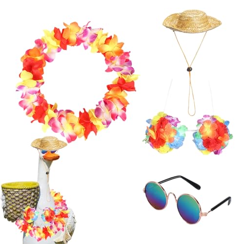 Dfstvup Gänse -Outfit, Gänsekleidung, Hawaiianische Tier im Freien, Gänsehut und hawaiianische Lei -Kleidung für Gartenhof im Freien von Dfstvup