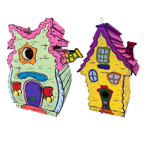 Dr Seuss inspirierte handgefertigte Vogelhäuser, Whoville handgefertigtes Holzvogelhaus, süße Zedernvogel -Nistkiste für Garten, dekoratives Vogelhängehaus mit Stange für Außenharten Innenhof Terrasse von Dfstvup
