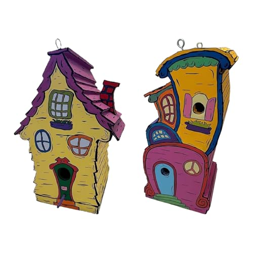 Dr. Seuss Inspirierte Hölzerne Vogelhäuser, Whoville Handgemachtes Hölze-rnes Vogelhaus, Dekoratives Hängendes Vogelhauser Mit Stange für Draussen, Grosses Vogelhaus Für Garten Hinterhof Patio von Dfstvup