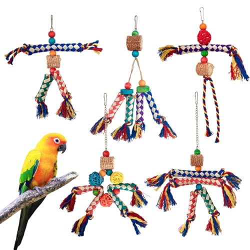 Dgayaeic Vogel Zerlegespielzeug - 5er Set Kauspielzeug Für Conure - Bunte Kauschnur, Käfigzubehör, Beschäftigungs-Set Aus Baumwollseil Für Innen- Und Außenbereich von Dgayaeic