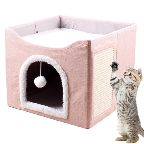 Großes Katzenbett, Faltbare Kätzchenhöhle, Pet Cat House -Würfel Kratzblock, gemütliche und geräumige Höhle, niedliches Schlafzelt -Design, inklusive Plüschballspielzeug, 41 x 41 x 35 cm für Kätzc Großes Katzenbett, Faltbare Kätzchenhöhle, Pet Cat House -Würfel Kratzblock, gemütliche und geräumige Höhle, niedliches Schlafzelt -Design, inklusive Plüschballspielzeug, 41 x 41 x 35 cm für Kätzc von Dgayaeic