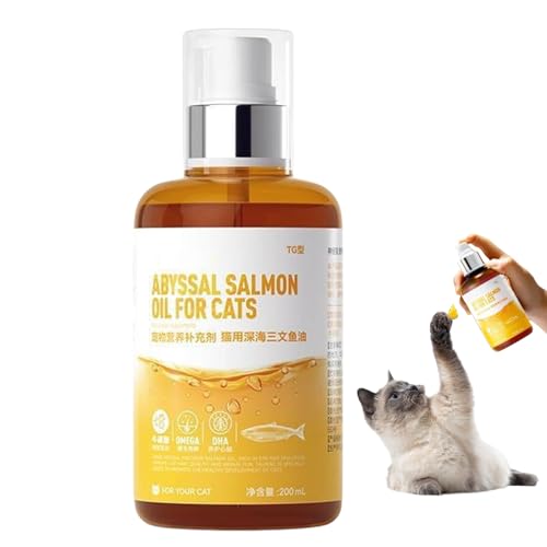 Haustierfischöl, 200 ml Katzenölnahrungsmittel, Abgrundlachsöl, reich an O-ME-GA-3-, 6- und 9 Fettsäuren, unterstützt natürliche Schicht, Haut, Immunsystem, Gelenk und Gehirngesundheit für Hunde und K von Dgayaeic
